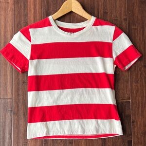 Everlane Striped XXS Crew Neck Crop Tee T-shirt Red White